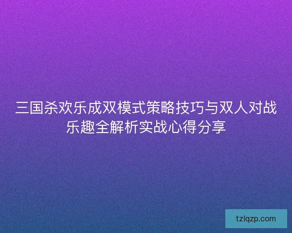 三国杀欢乐成双模式策略技巧与双人对战乐趣全解析实战心得分享